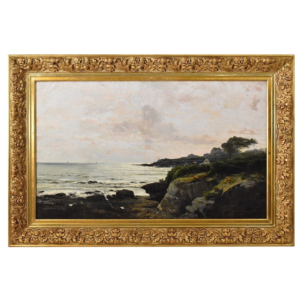 QP605 1 antique oil painting landscape painting seascape XIX.jpg